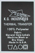 This is black polyester thermal printed care label for general home laundering and dry cleaning.