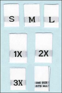 Woven size labels.