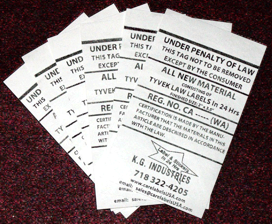 Washable law labels thermal printed on Tyvek®